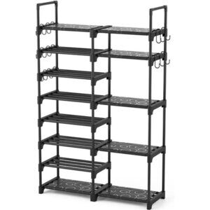 Tall Shoe Rack 8 Tier Metal Shelf Holds 32 Pairs Boots Entryway Organizer